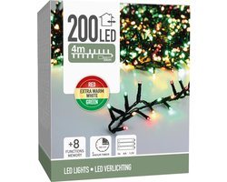 Micro Cluster 200 led-4m-three tone traditional-rood groen geel(EWW)- Batterij - Lichtfuncties - Timer