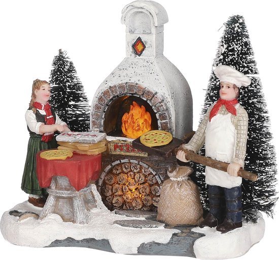 LuVille Kerstdorp Miniatuur Outdoor Pizzeria - L12 x B7 x H10 cm