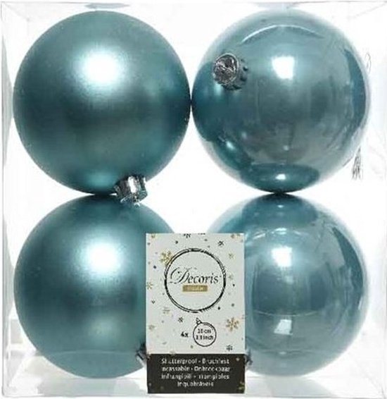 Decoris Kerstballen - 4x st - ijsblauw - D10 cm - kunststof - kerstversiering