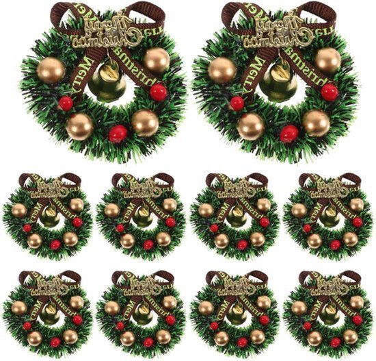 10 Stuks Mini Kerstkrans voor Kaarsen en Decoratie - Perfect voor Poppenhuis en Kerstversiering met Bessen en Strik