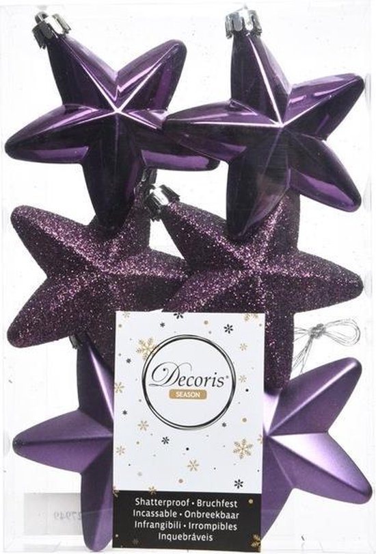 Decoris kersthangers - 6 stuks - 7.5cm - kunststof - mix