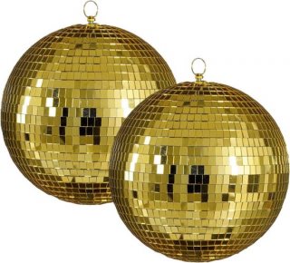 House of Seasons Grote discobal kerstballen - 2x - goud - 25 cm - foam - spiegelbol
