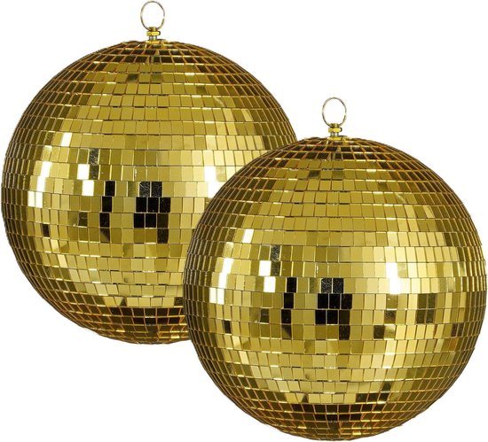 House of Seasons Grote discobal kerstballen - 2x - goud - 25 cm - foam - spiegelbol