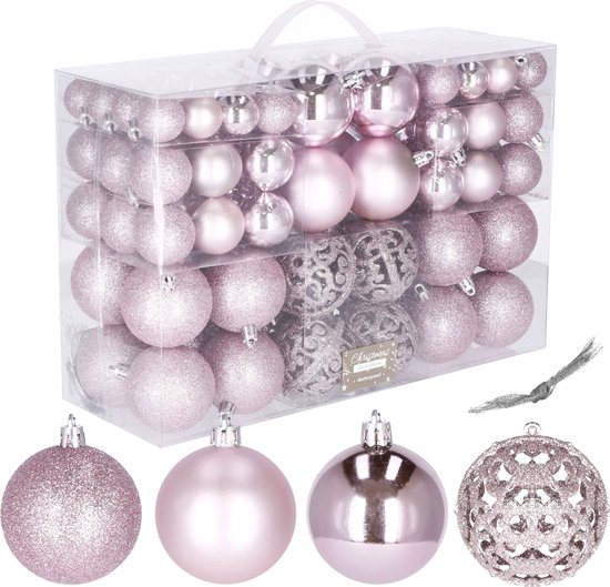 Springos Kerstballen | Kerstversiering | Onbreekbaar | 100 Stuks | Roze Tinten