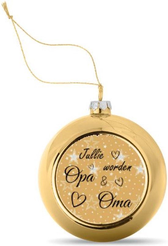 Kerstbal Goudkleurig Sterrenachtergrond met Tekst Jullie worden Opa & Oma - Zwangerschap aankondigen - Bekendmaking Zwangerschap - Zwangerschapsaankondiging - 8 cm Ø - Afbeelding 5 cm Ø Let op: ** zie beschrijving