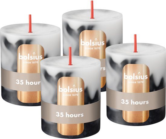 Bolsius Marmer Stompkaars - Marble - Zwart - 4 stuks - 8 cm - 35 Branduren