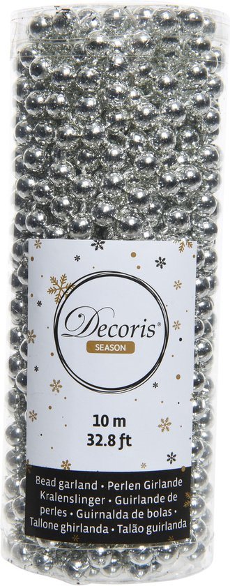 Decoris kerstslinger - 10 meter - 0,8cm kralen - Zilver