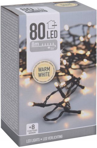 Kerstverlichting - lichtsnoer - 80 led lampjes - warm wit - 8 meter - kerstlampjes