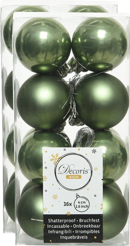 Decoris kleine kerstballen - 32x st - mosgroen - 4 cm - kunststof - kerstversiering