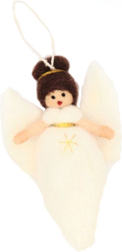 Hanger Vilt Engel Wit & Goud - 12cm - Fairtrade