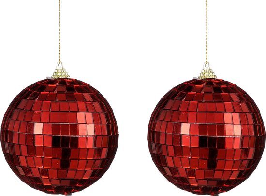 House of Seasons Ornament spiegel bal rood 2 stuks - d10cm