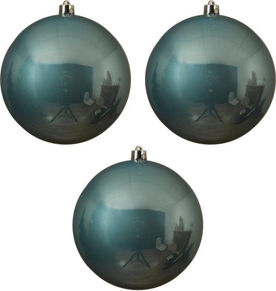3x Grote ijsblauwe kunststof kerstballen van 14 cm - glans - ijsblauwe kerstboom versiering