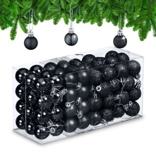 kerstballen set van 96 - plastic - 3 cm - mat - glanzend - glitters - zwart