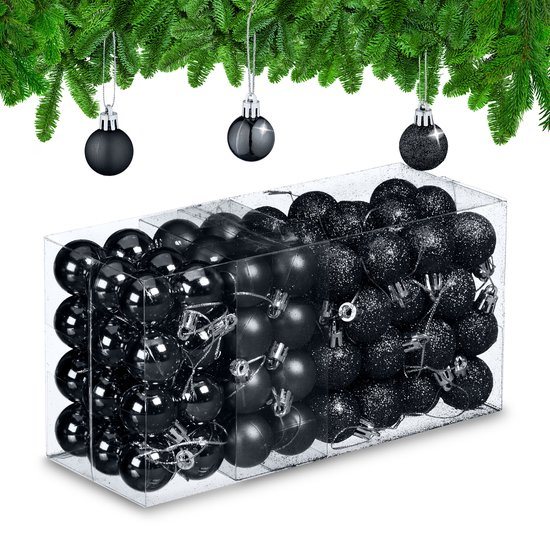 kerstballen set van 96 - plastic - 3 cm - mat - glanzend - glitters - zwart