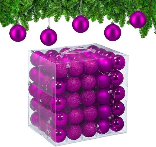 kerstballen set van 100 - Ø 6 cm - kunststof - onbreekbaar - paars