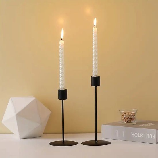 2 Stuks Kandelaar ZWART 21 + 17cm, Kandelaar, Voor Diner Bij Kaarslicht - Decor, Tafel Woonkamer Woondecoratie, Valentijnsdag Nieuwjaar decor