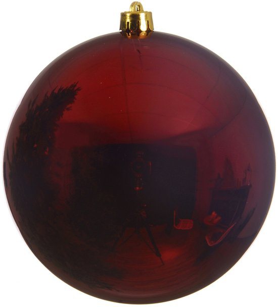 Decoris Kerstbal - donkerrood - groot - 14 cm - kunststof - glans - kerstversiering