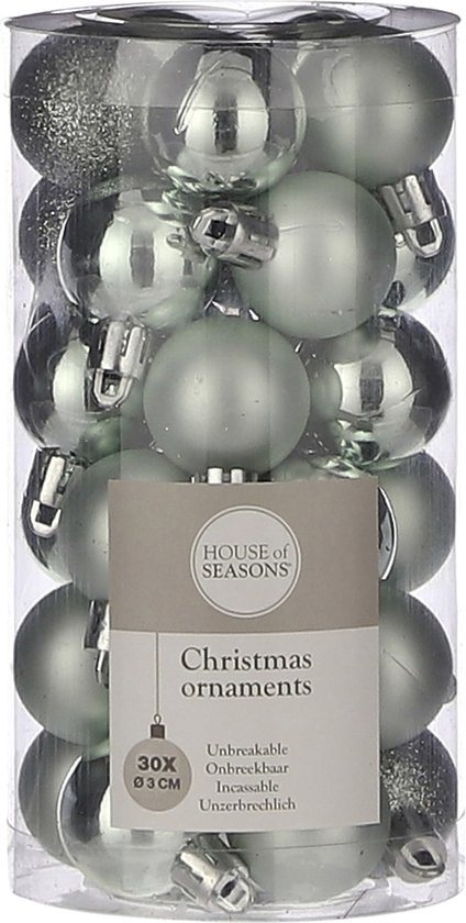 Kleine kunststof kerstballen pakket mint 3 cm - 30 stuks mintgroene mini kerstballen