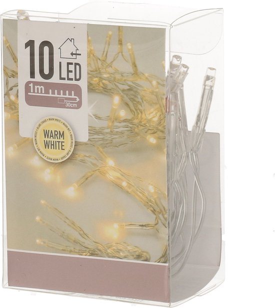 Kerstverlichting lichtsnoer - 10 led lampjes - warm wit - 1 meter - op batterij
