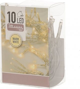Kerstverlichting lichtsnoer - 10 led lampjes - warm wit - 1 meter - op batterij