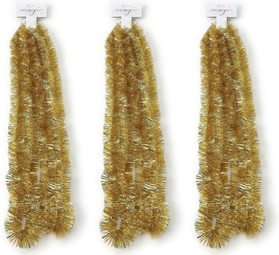 3x inge christmas goods kerstslinger-guirlande - goud - glanzende lametta - 270 cm