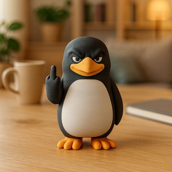 AnimalsAttitude - Middelgroot Pinguïn figuur met attitude – Middelvinger bureau decoratie, grappig cadeau, 3D-geprinte verzamelbare figurine