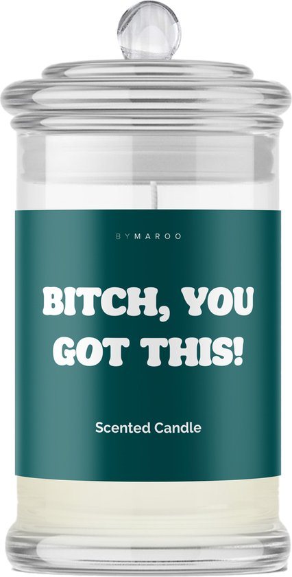 Sterkte Cadeau voor Vrouw en Man Lief Grappig - By Maroo Geurkaars - Bitch, You Got This - met Tekst Cotton in Glas - Zelfvertrouwen - Motivatie - Geschenkset vrouwen, moeder, vader, vriendin, zus, oma, mama, papa - cadeautjes Volwassenen