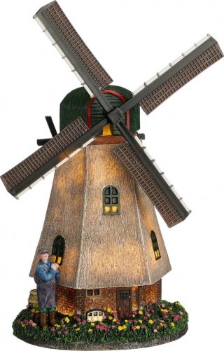 LuVille Kerstdorp Miniatuur Zaanse Molen - L20 x B14 x H28 cm