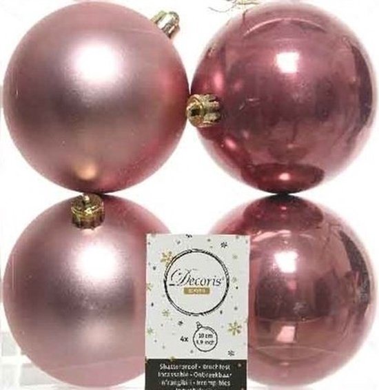 Decoris Kerstballen - 4x st - oudroze - D10 cm - kunststof - kerstversiering
