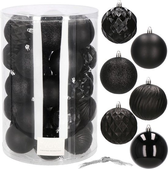 Springos Kerstballen | Kerstversiering | Onbreekbaar | 30 Stuks | 8 cm | Zwart