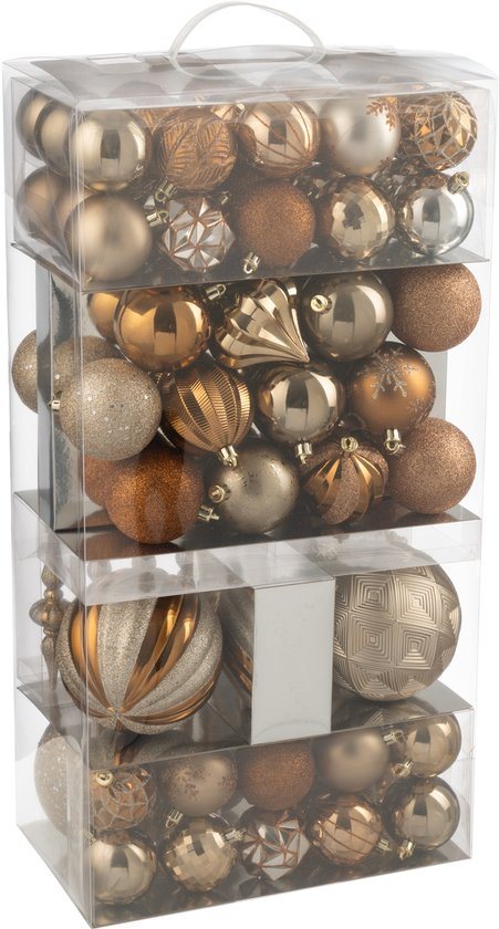 J-Line kerstbal - kunststof - bruin - doos van 80