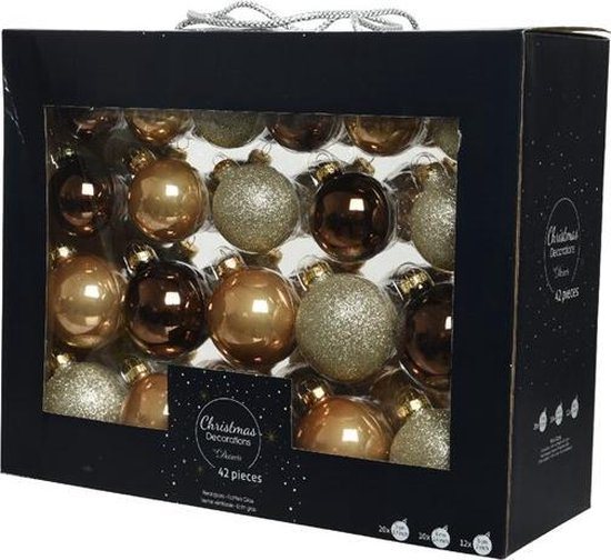 Decoris kerstballen mix - 42 Stuks - Glas - bruin / champagne