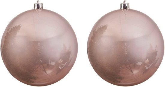 Decoris Kerstbal - 2x - lichtroze - groot - 14 cm - kunststof - glans - kerstversiering