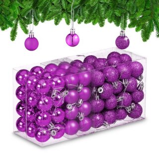 kerstballen set van 96 - plastic - 3 cm - mat - glanzend - glitters - paars