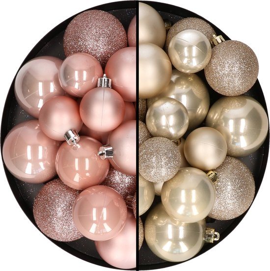 Kerstballen 60x stuks - mix lichtroze/champagne - 4-5-6 cm - kunststof - kersversiering