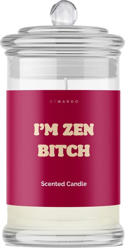 Grappige Cadeaus Ontspanning voor Vrouwen & Mannen - By Maroo Geurkaars - I'm Zen Bitch - in Glas met Leuke Tekst - Verjaardag cadeau Vrouw Man, vriendin, mama, moeder - Yoga - Meditatie - Mindfulness - Geschenkset