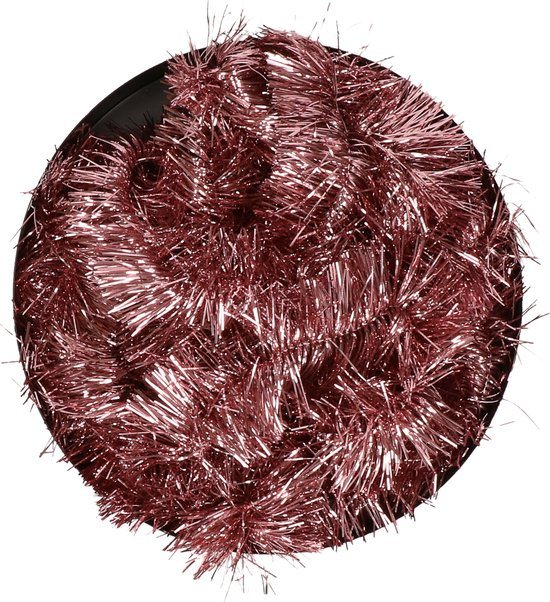 Decoris kerstslinger - 3x - oudroze - lametta - 270 x 7 cm - folie slinger - kerstversiering