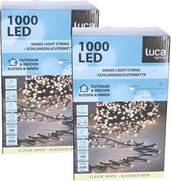 Luca Lighting Clusterverlichting lichtsnoer - 2x - 1000 led lampjes - helder wit - 20 m - kerstverlichting