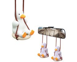 2-pack auto hangende eend, auto achteruitkijkspiegel hanger, schommelende eend auto hanger voor auto hangende ornamenten，gips 6,5 cm