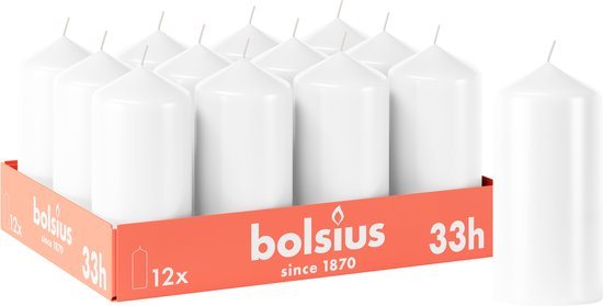 Bolsius - Gladde Stompkaars - 12 Stuks - Wit - 33 branduren - 12 x 5,8 cm