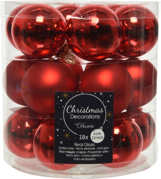 Decoris Kleine kerstballen - 18x st - rood - D4 cm - glas - kerstversiering