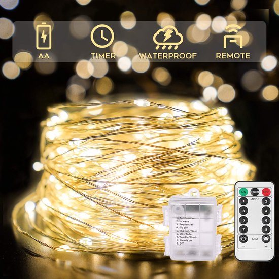 Merdoo Lichtsnoer Binnen en Buiten - Fairy Lights - 10 meter LED - Fairy Lights - Lampjes Slinger - Op Batterijen - Sfeerverlichting