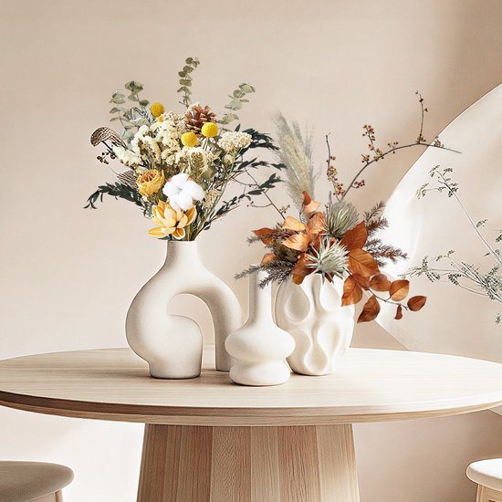 YONO Vazen Set Keramiek - Wit - 3 Stuks - Vaas - Bloempot voor Binnen - Decoratie Modern