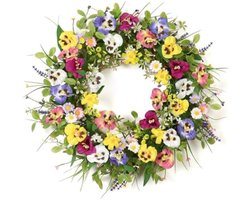 PromoHome Voorjaarsbloemenkrans 51 cm Grote Kunstmatige Bloemenkrans Met Viooltjes en Madeliefjes Voor Deur, Raam & Muur Decoratie
