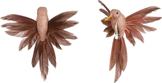 House of Seasons Kolibries vogels op clip - 2x st - rose goud - 12 x 13 x 7,5 cm