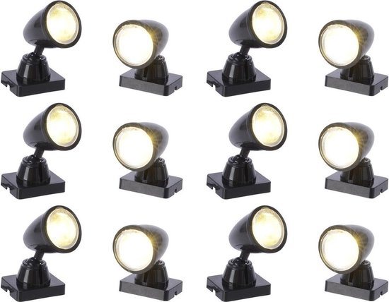 Decoris Kerstdorp verlichting - spotjes - 12x - LED - kerstdorp accessoires - lampjes - lichtjes