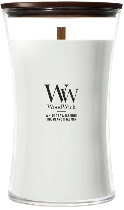 WoodWick Hourglass Large Geurkaars - White Tea & Jasmine - 130 branduren