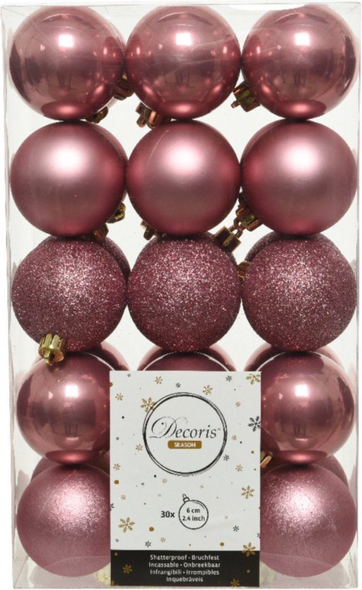 Decoris kerstballen - 30x st - oudroze - D6 cm - kunststof - kerstversiering