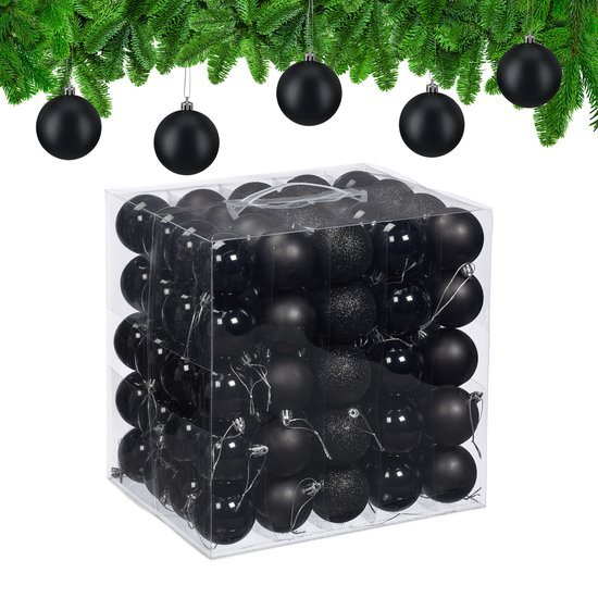 kerstballen set van 100 - Ø 6 cm - kunststof - onbreekbaar - zwart