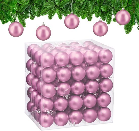 kerstballen set van 100 - Ø 6 cm - mat - kunststof - roze